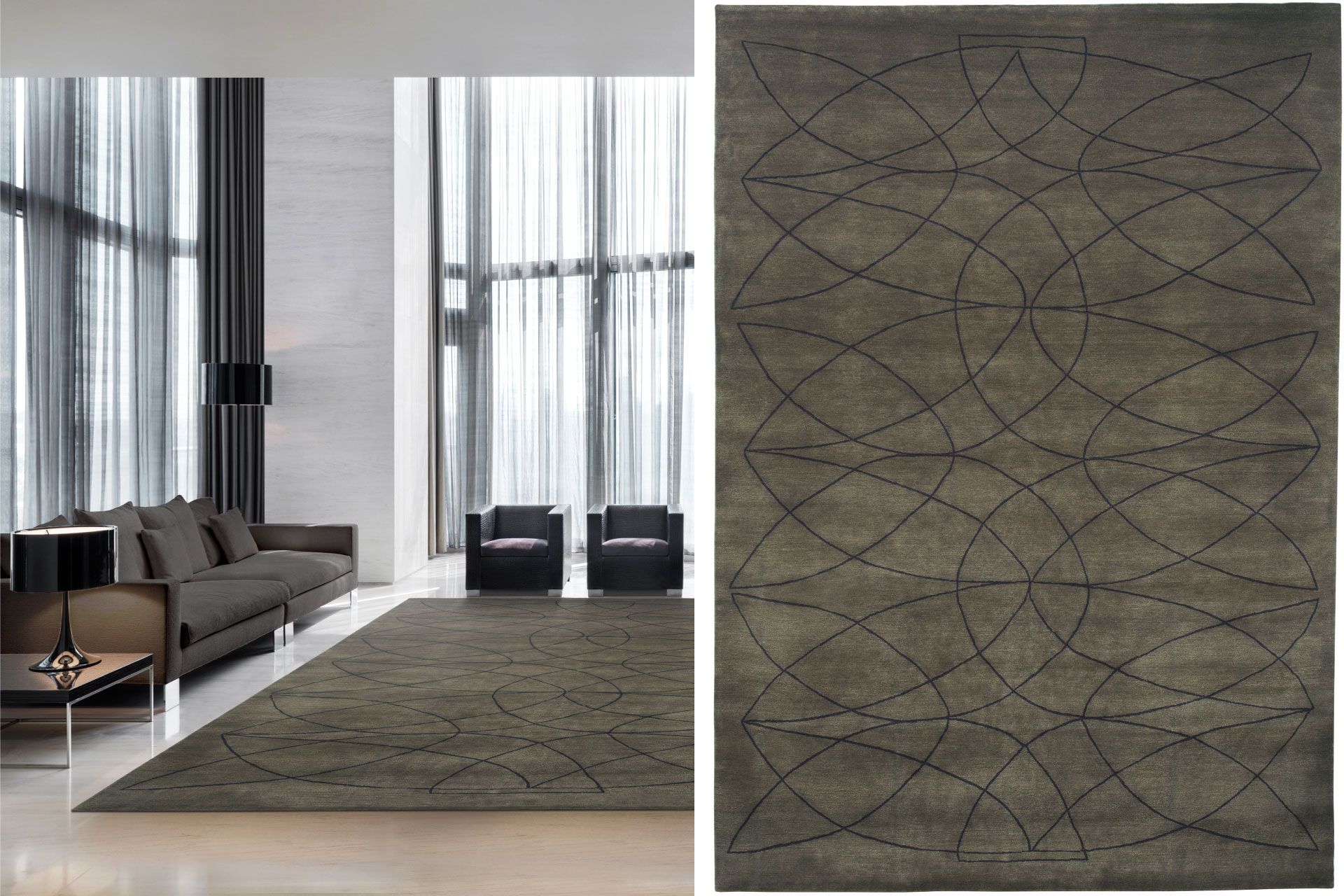 Akana LQ rug, interior visualisation; Akana LQ rug, still life <br /> 