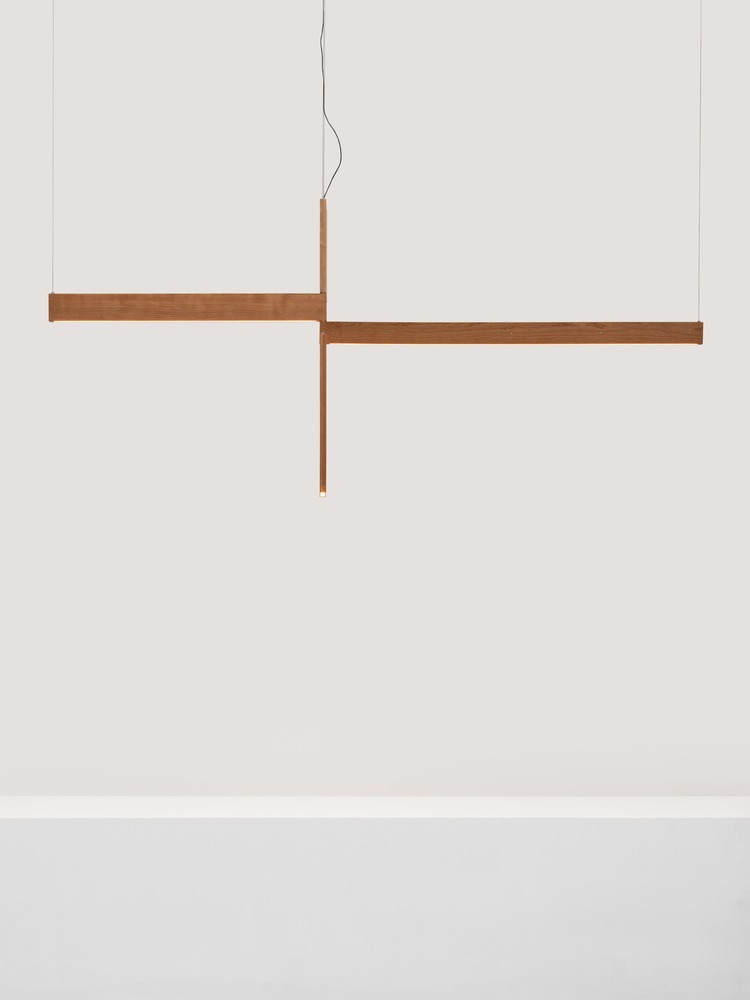 Courtesy of Friedman Benda and formafantasma Photography byMarco Cappelletti  Formafantasma Andrea Trimarchi [Italian, b. 1983] and Simone Farresin [Italian, b. 1980] Chandelier, 2024 Cherry wood, LED andacrylic 42 1/2 x 94 x 8 3/4 inches108 x 239 x 22cm Edition of 8